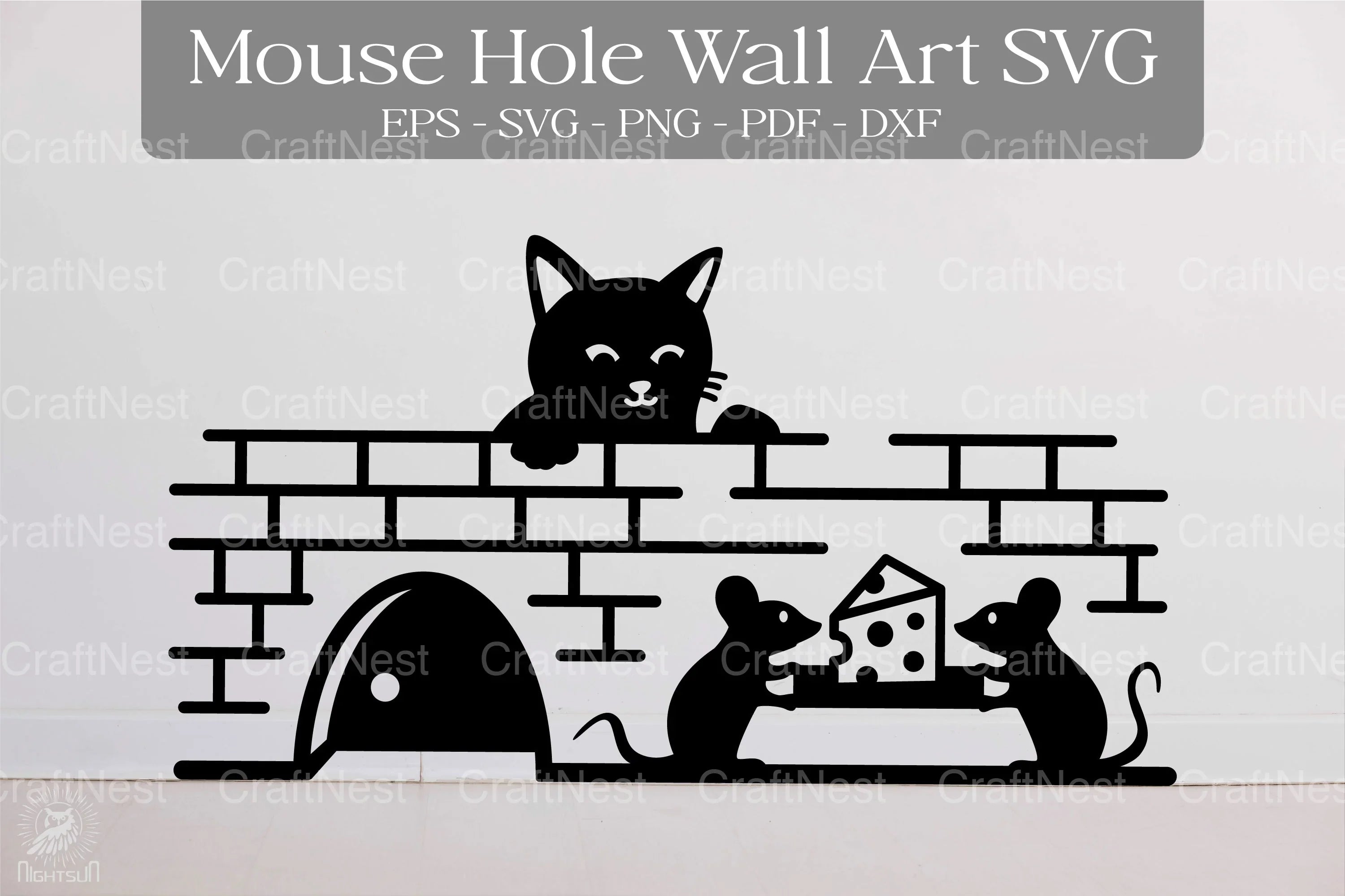 Cat and Mouse Hole Wall Art Sticker Clipart Bundle - CraftNest - Digital Crafting and Art