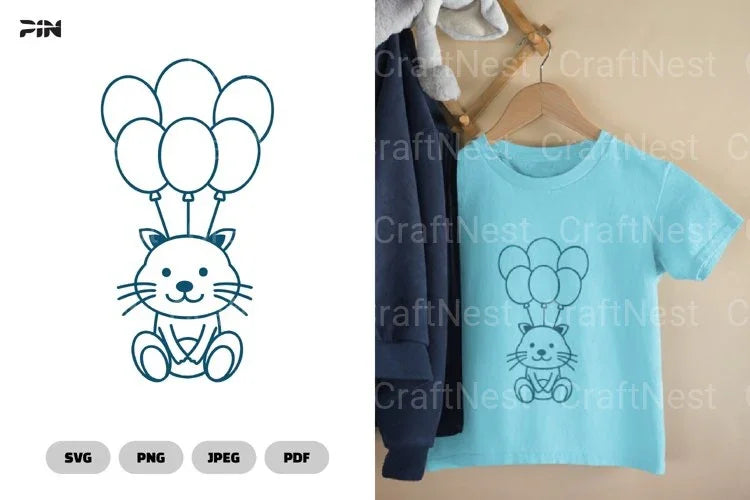 Cat Flying With Balloons Birthday Clipart Bundle - CraftNest - Digital Crafting and Art