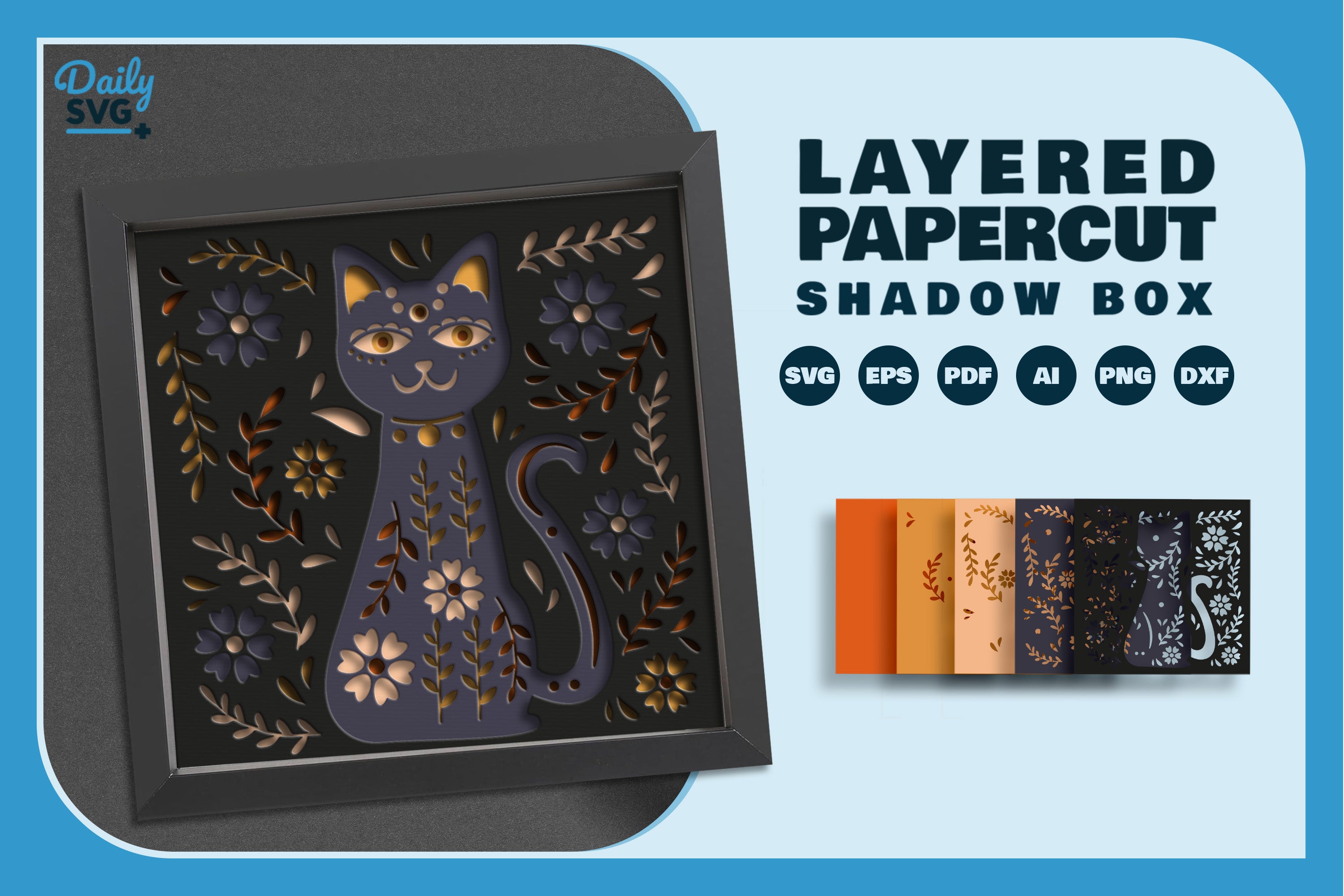 Cat Folk Art Papercut SVG Bundle