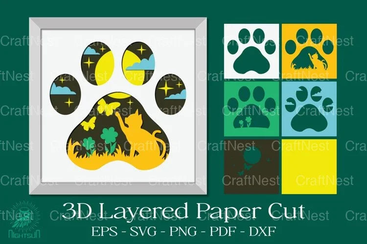Cat Footprint 3D Layered Papercut Clipart Bundle - CraftNest - Digital Crafting and Art