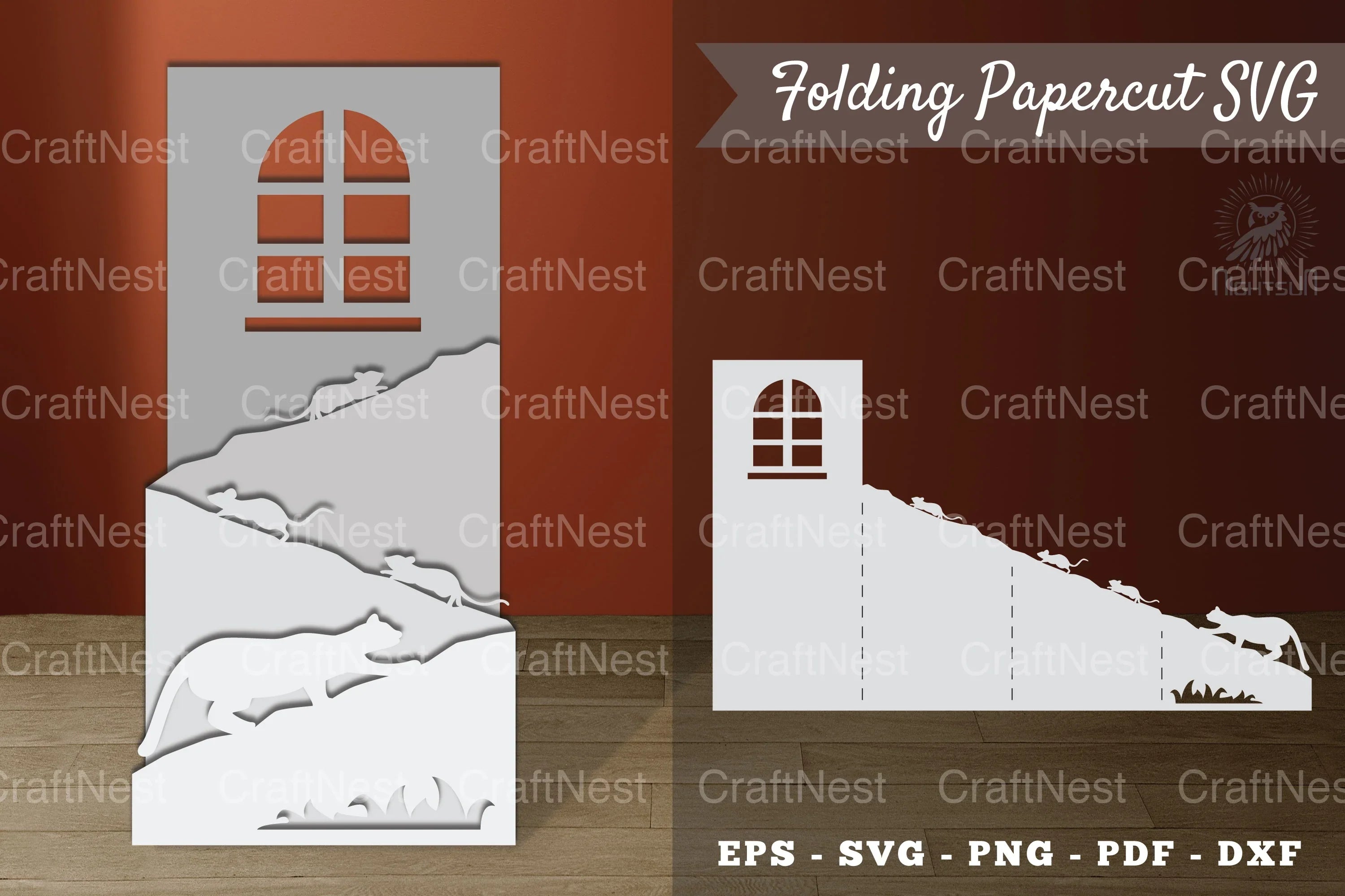Cat Hunting Mice Papercut SVG Bundle - CraftNest - Digital Crafting and Art