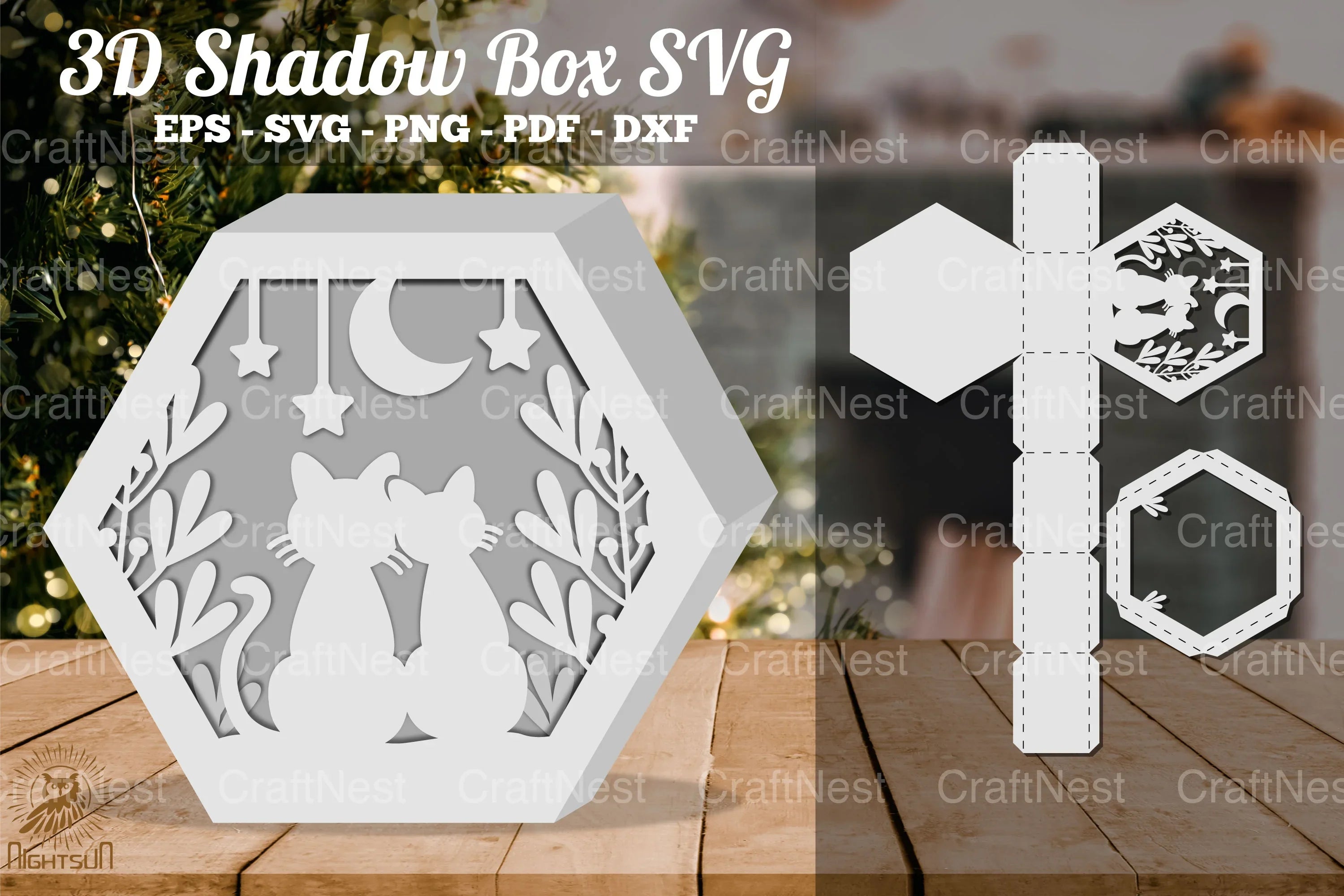 Cat and Moon 3D Shadow Box SVG Bundle - CraftNest - Digital Crafting and Art