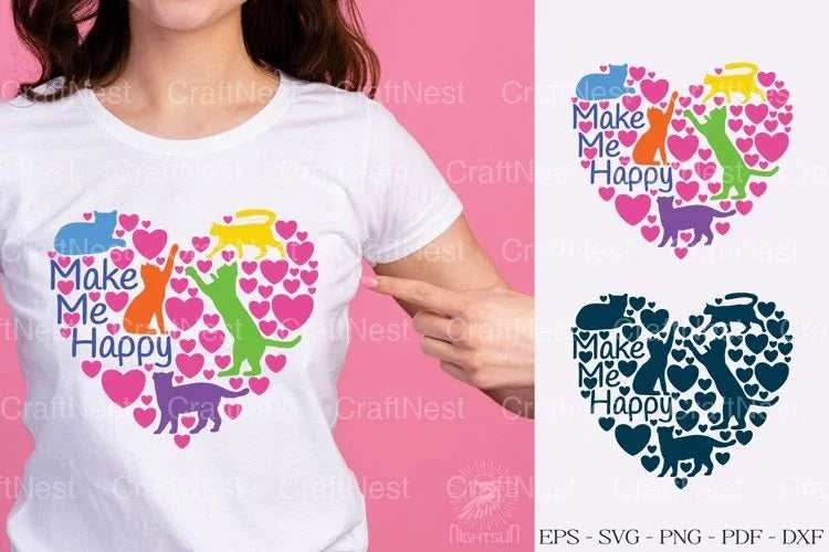 Cat Make Me Happy T-Shirt Design Clipart Bundle - CraftNest - Digital Crafting and Art