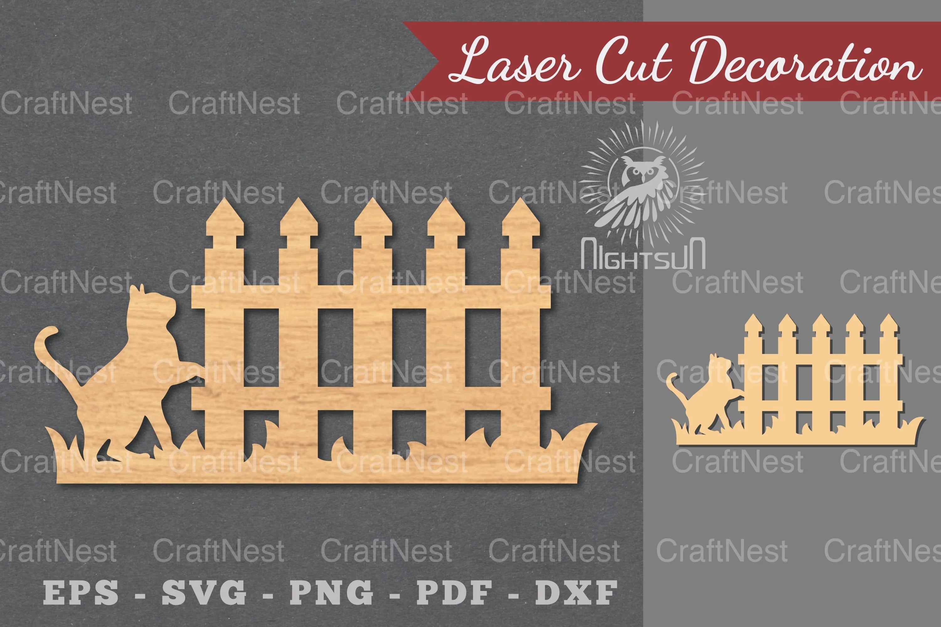 Cat On The Fence Laser Cut Decoration Clipart - CraftNest - Digital Crafting and Art