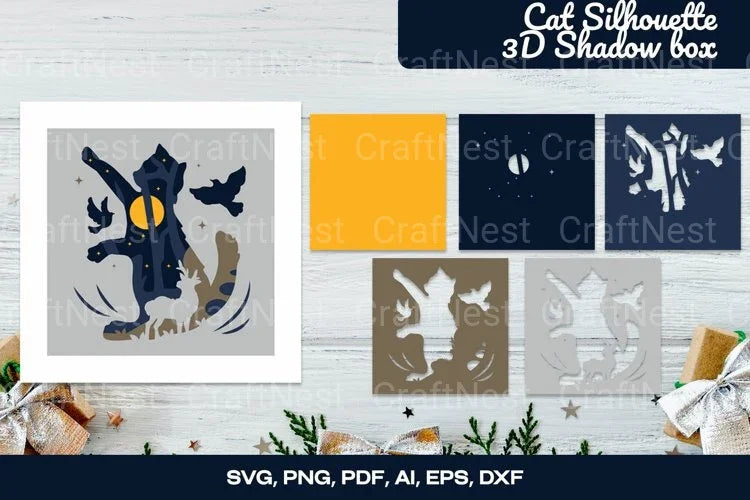 Cat Silhouette 3D Shadow Box Layered Papercut Bundle - CraftNest - Digital Crafting and Art
