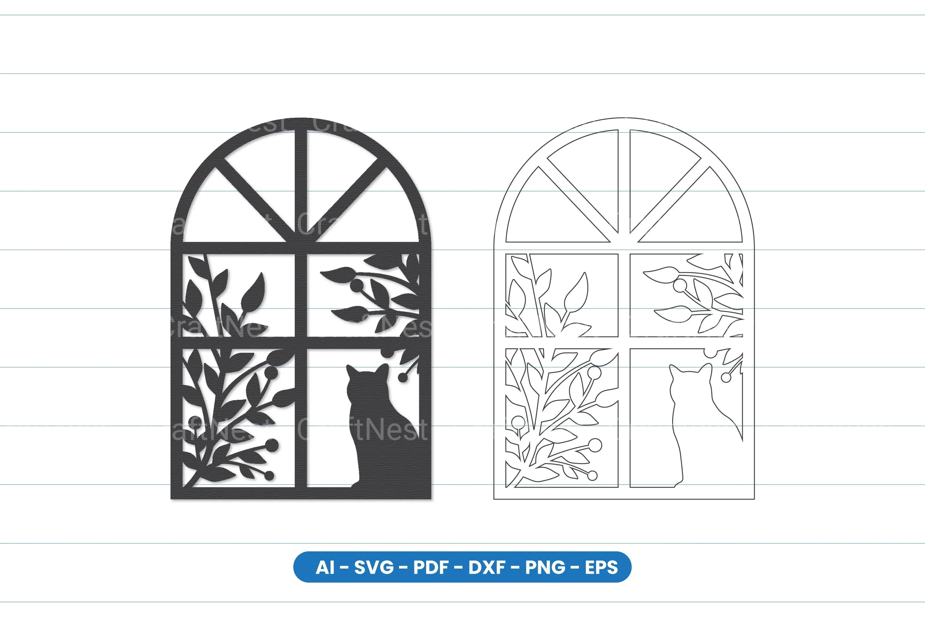 Cat Window Scene Laser Cut SVG Bundle - CraftNest - Digital Crafting and Art