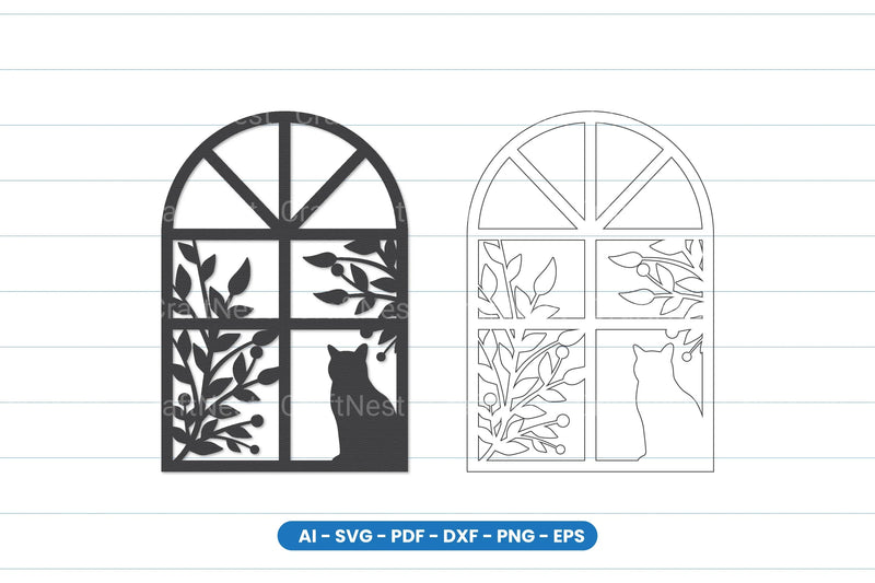 Cat Window Scene Laser Cut SVG Bundle - CraftNest - Digital Crafting and Art