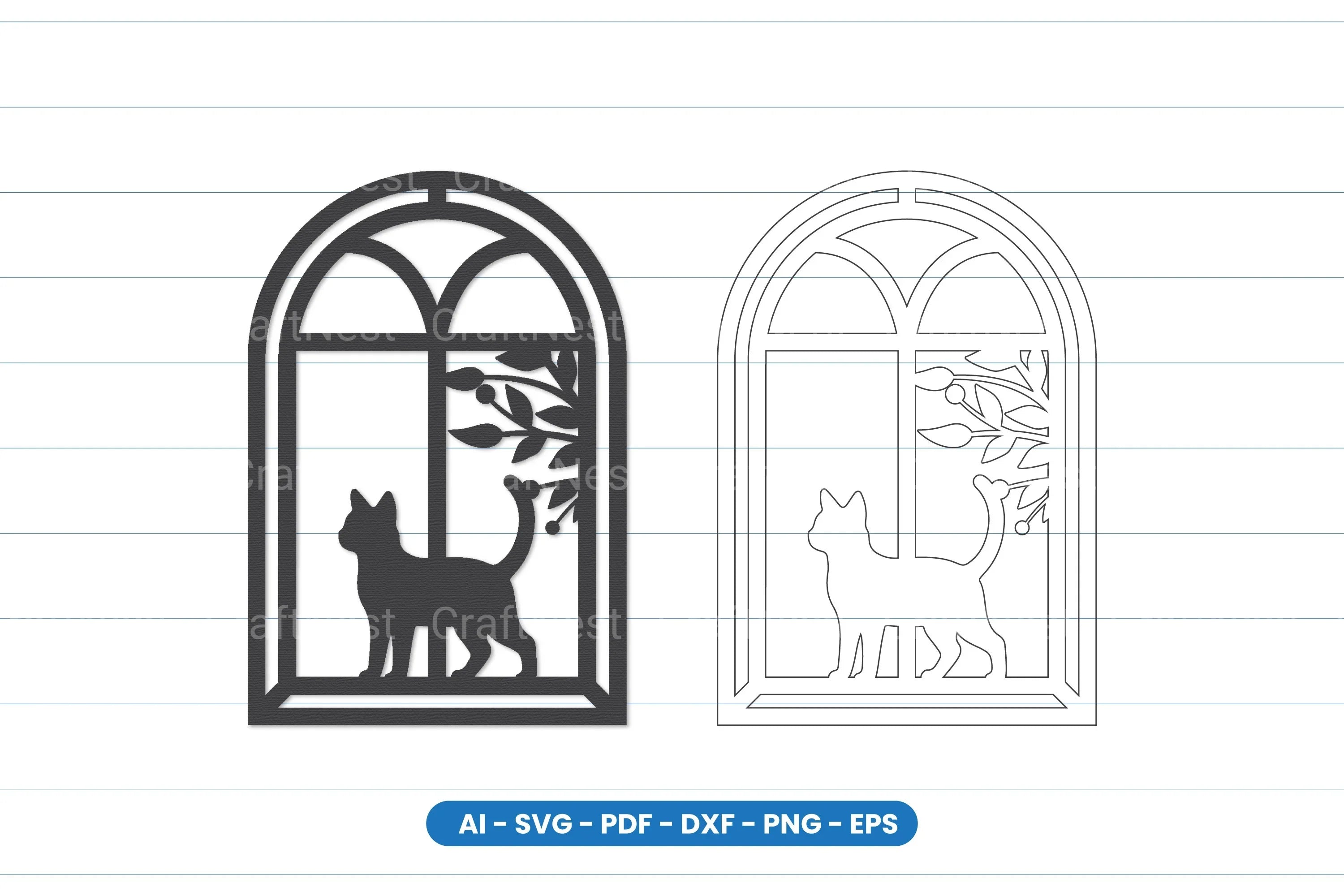 Cat Window Scene Laser Cut SVG Bundle - CraftNest - Digital Crafting and Art