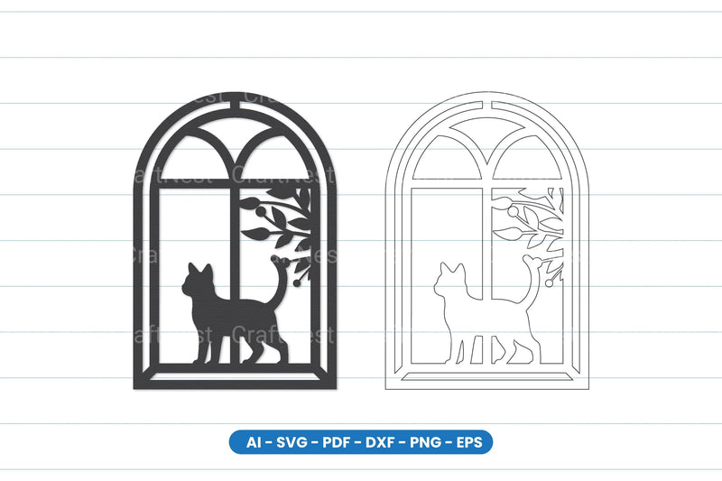 Cat Window Scene Laser Cut SVG Bundle - CraftNest - Digital Crafting and Art