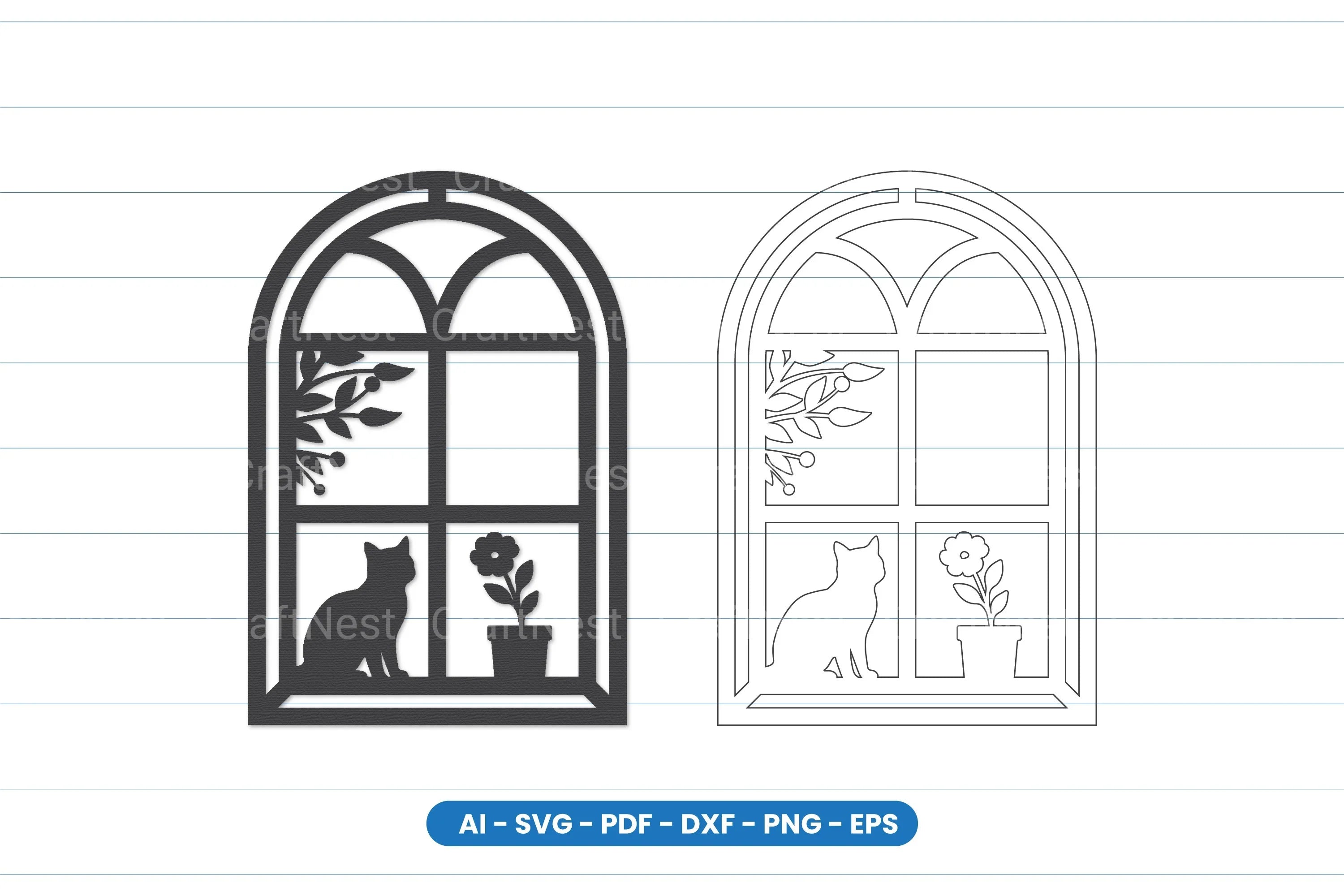 Cat Window Scene Laser Cut SVG Bundle - CraftNest - Digital Crafting and Art