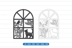 Cat and Bird Window Scene Laser Cut SVG Bundle - CraftNest - Digital Crafting and Art