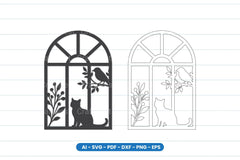 Cat and Bird Window Scene Laser Cut Clipart Bundle - CraftNest - Digital Crafting and Art