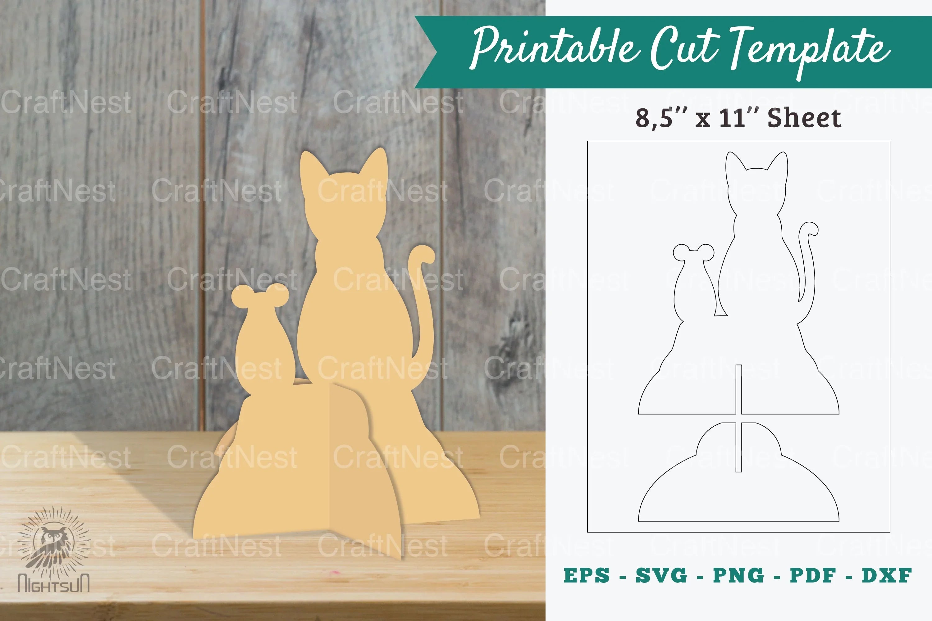 Cat and Mouse Printable Cut Template Bundle - CraftNest - Digital Crafting and Art