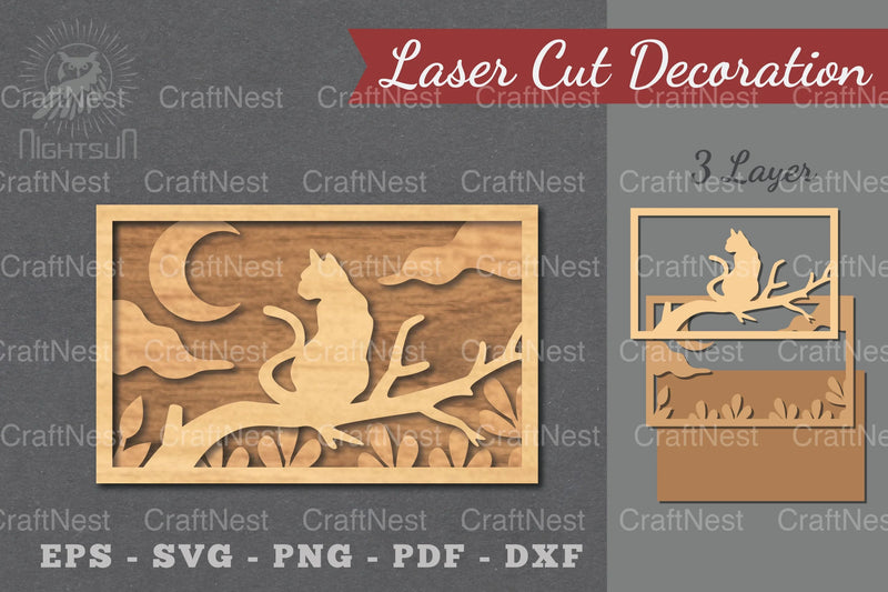 Cat in Tree Laser Cut Home Decor Clipart Bundle - CraftNest - Digital Crafting and Art