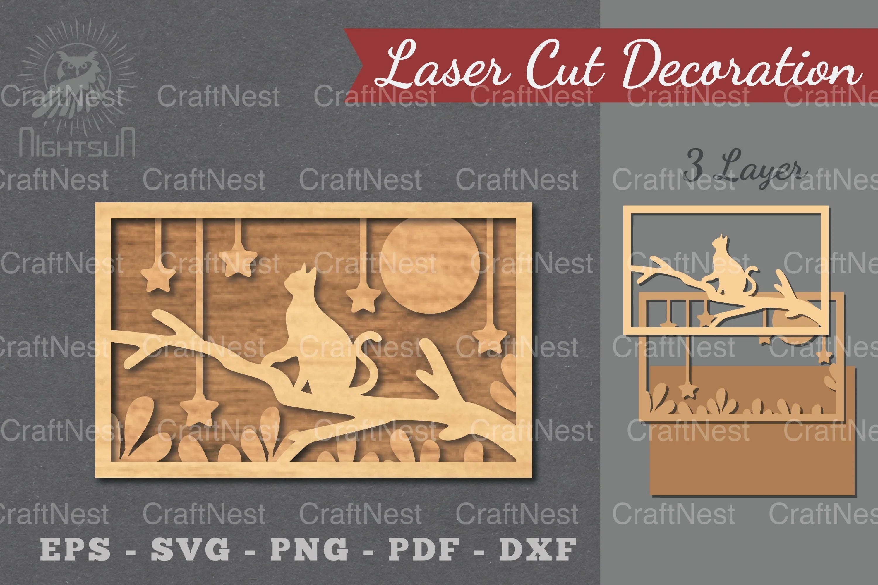 Cat in Tree Laser Cut Home Decor SVG Bundle - CraftNest - Digital Crafting and Art