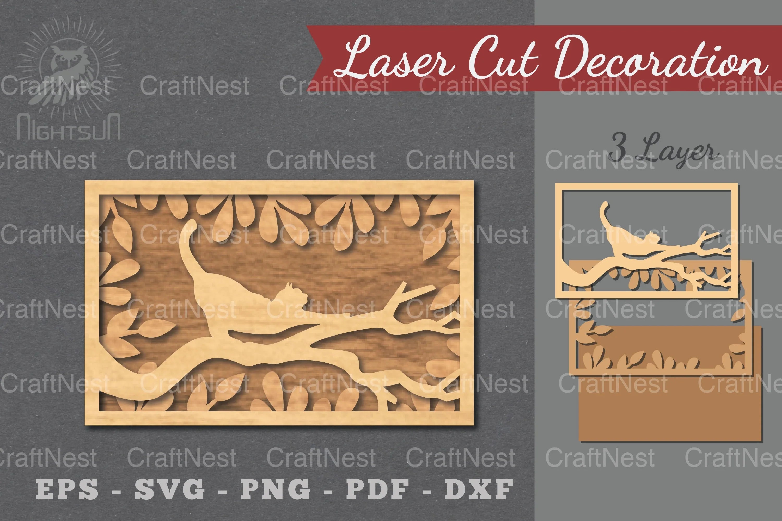 Cat in Tree Laser Cut Home Decor SVG Bundle - CraftNest - Digital Crafting and Art