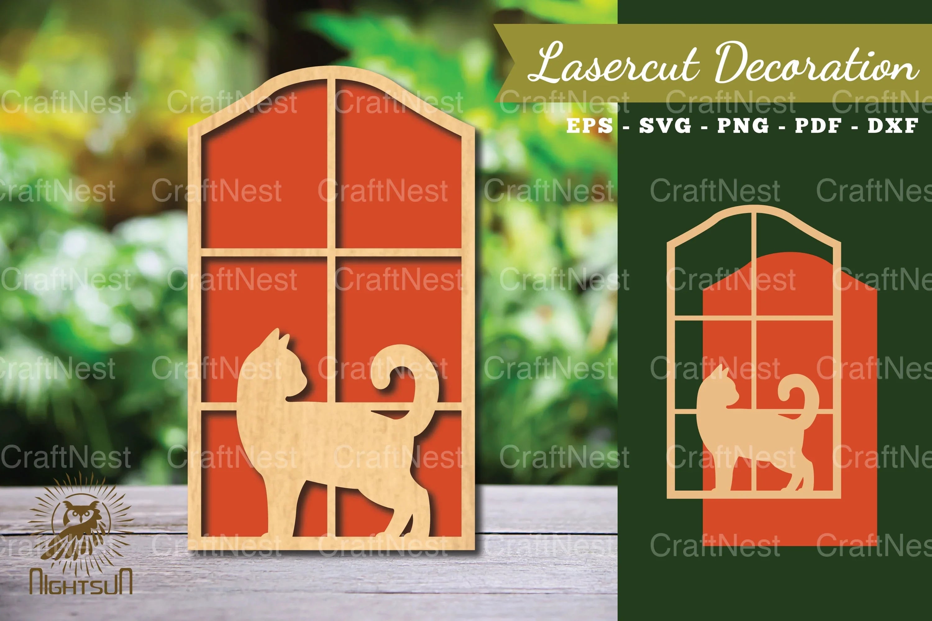 Cat in the Window Laser Cut Decoration Clipart - CraftNest - Digital Crafting and Art