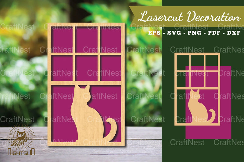 Cat in The Window Laser Cut Decoration Clipart Bundle - CraftNest - Digital Crafting and Art