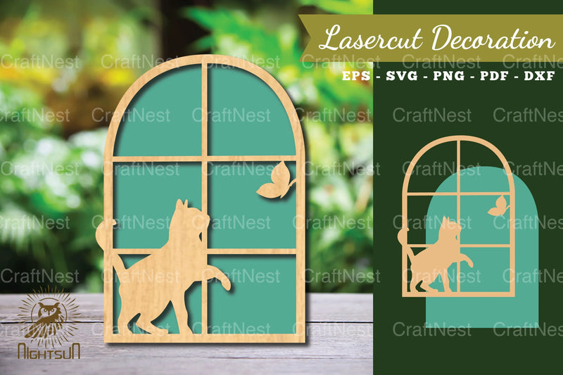Cat in the Window Laser Cut Decoration Clipart Bundle - CraftNest - Digital Crafting and Art