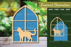 Cat in the Window Laser Cut Decoration Clipart Bundle - CraftNest - Digital Crafting and Art