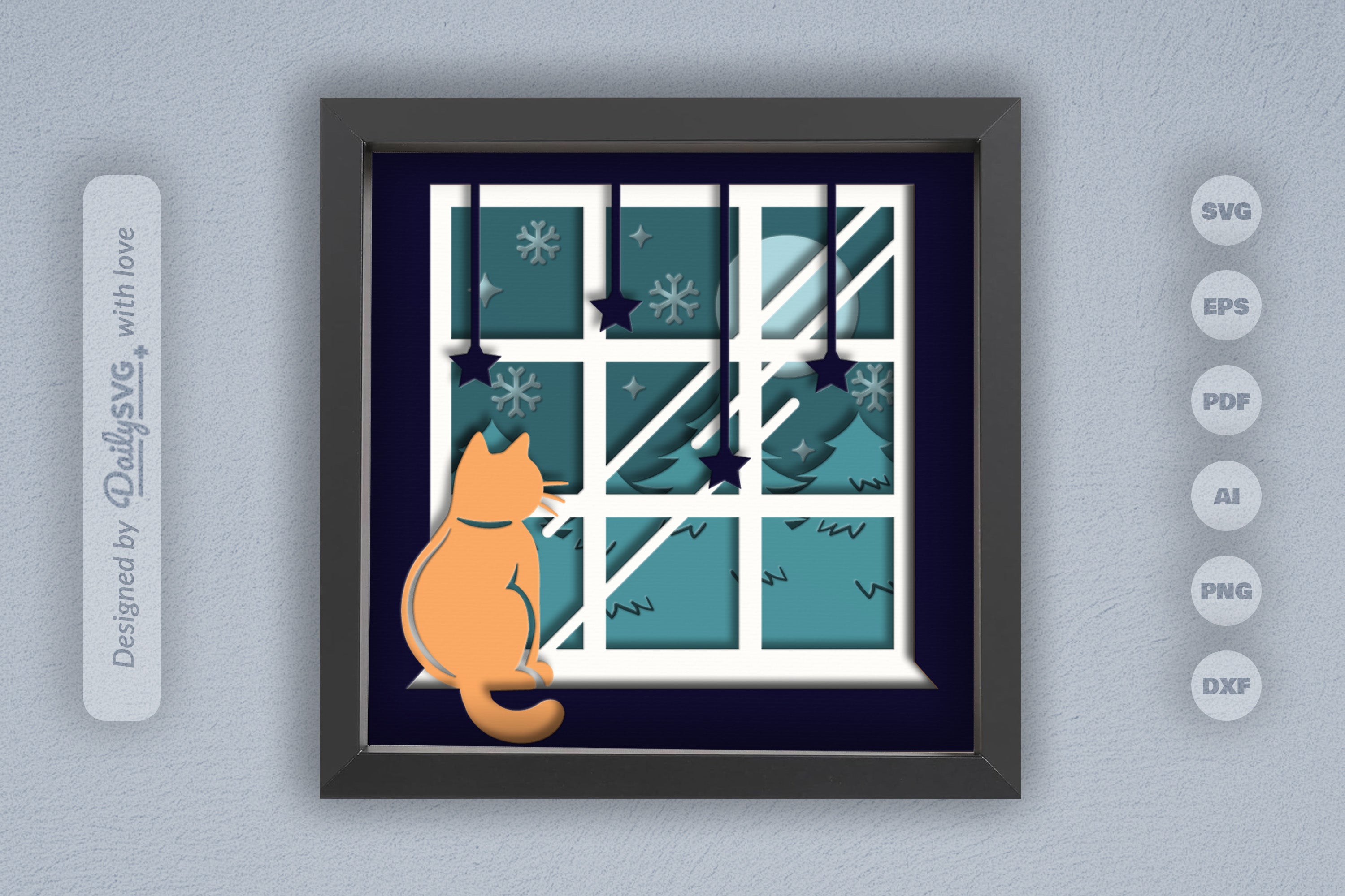 Winter Cat on Window Papercut SVG Bundle