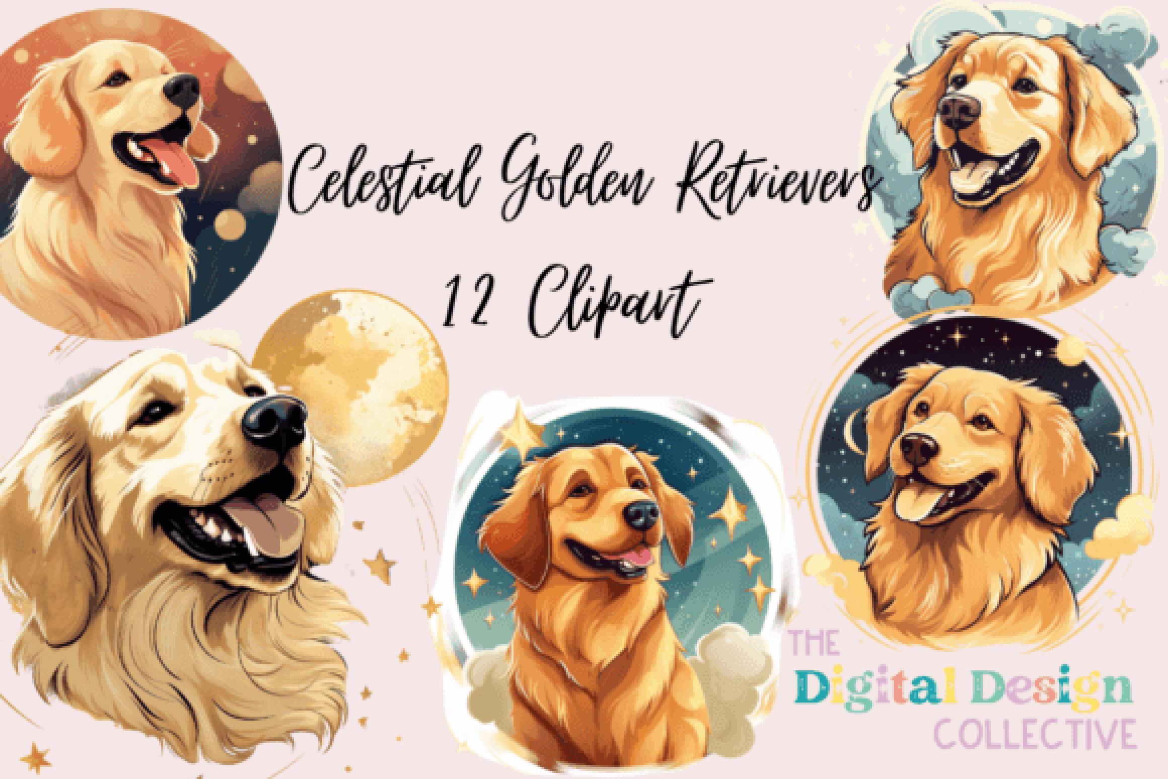 Celestial Golden Retriever Clipart Bundle