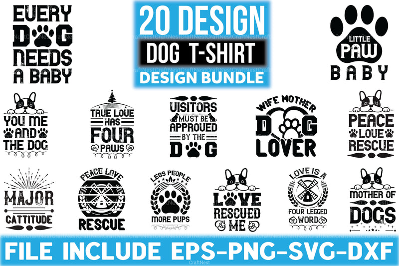 Dogs T Shirt Design 20 Bundle - CraftNest - Digital Crafting and Art