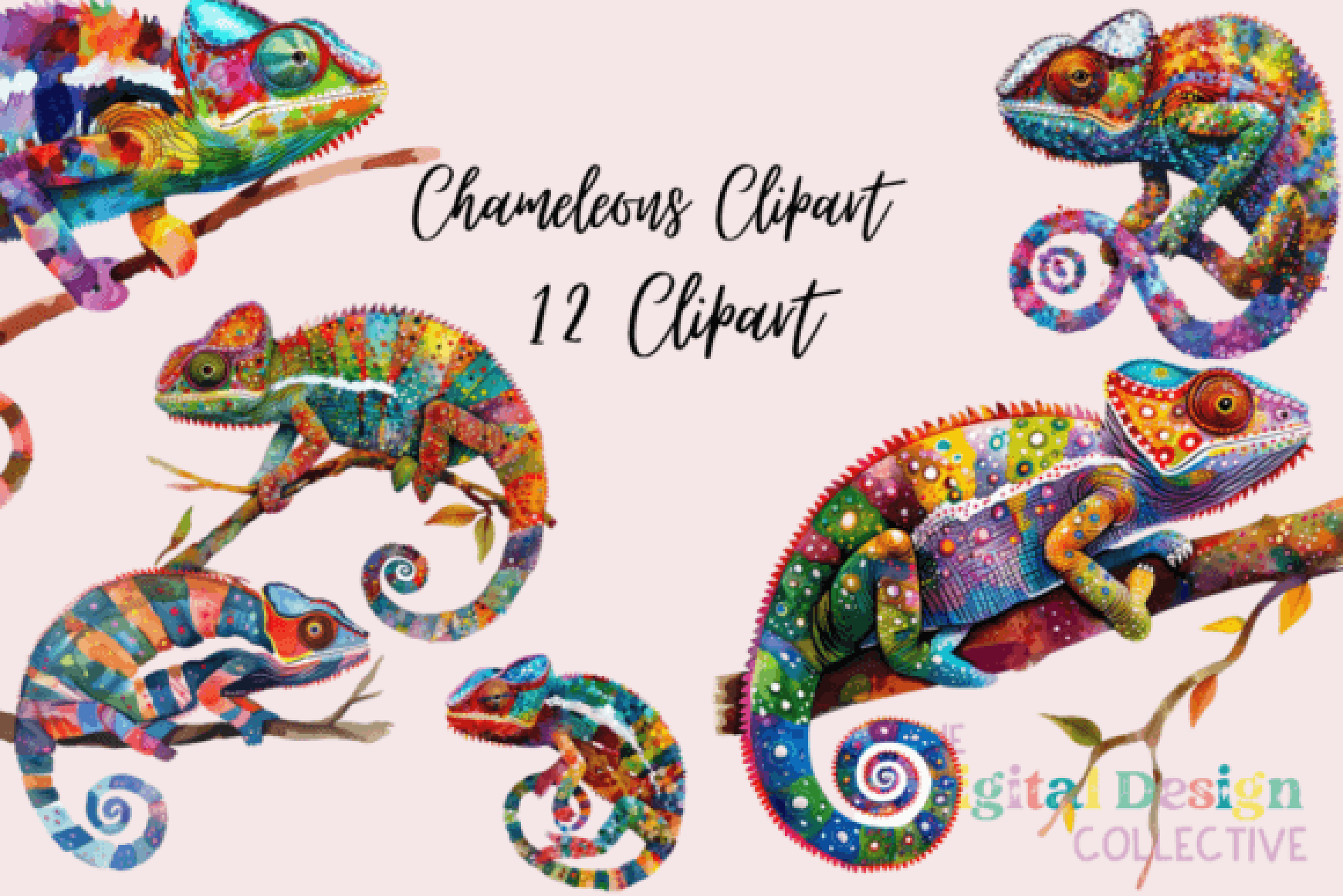 Vibrant Chameleon Clipart Bundle