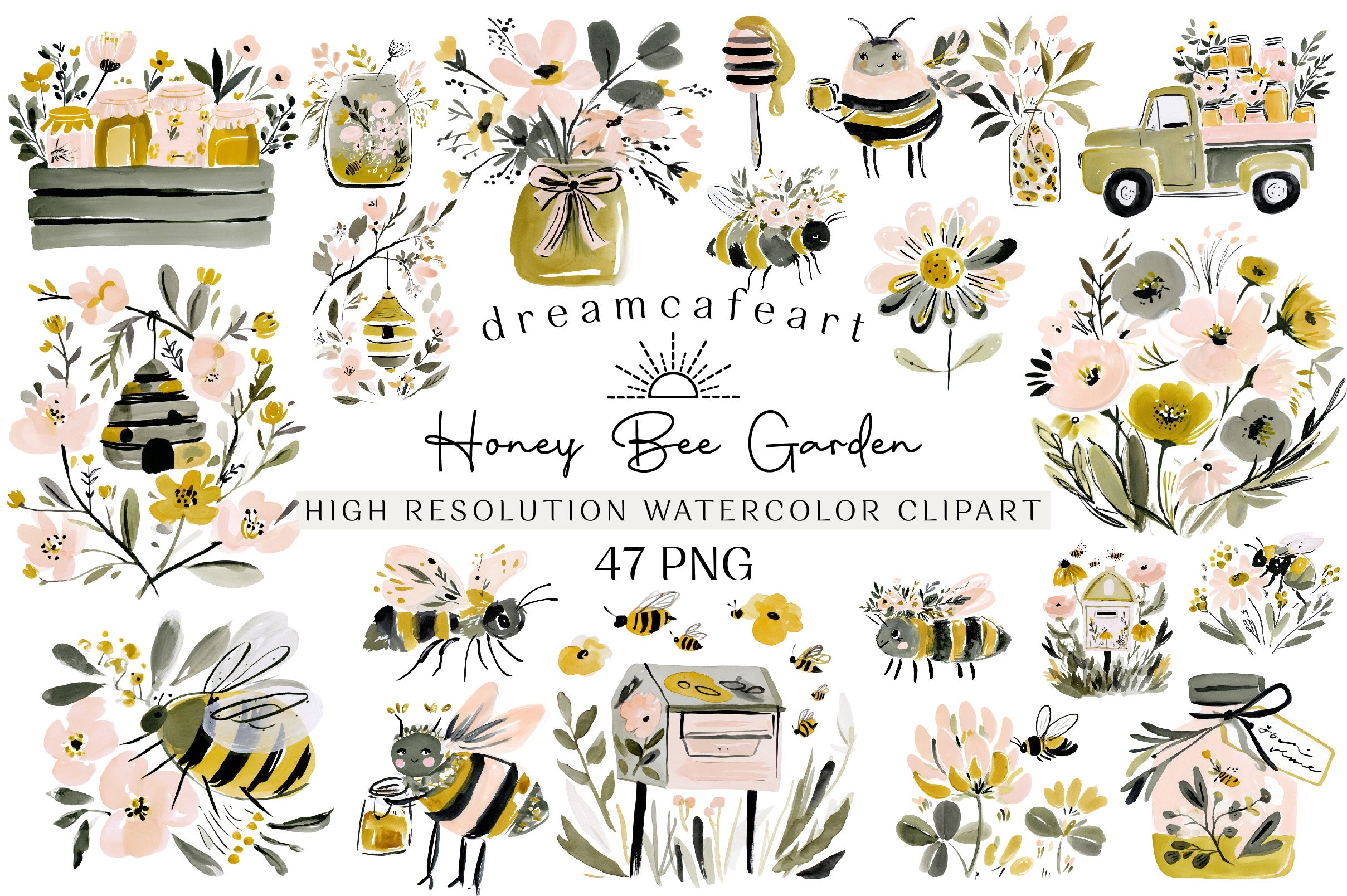 Charming Honey Bee Garden Clipart Bundle