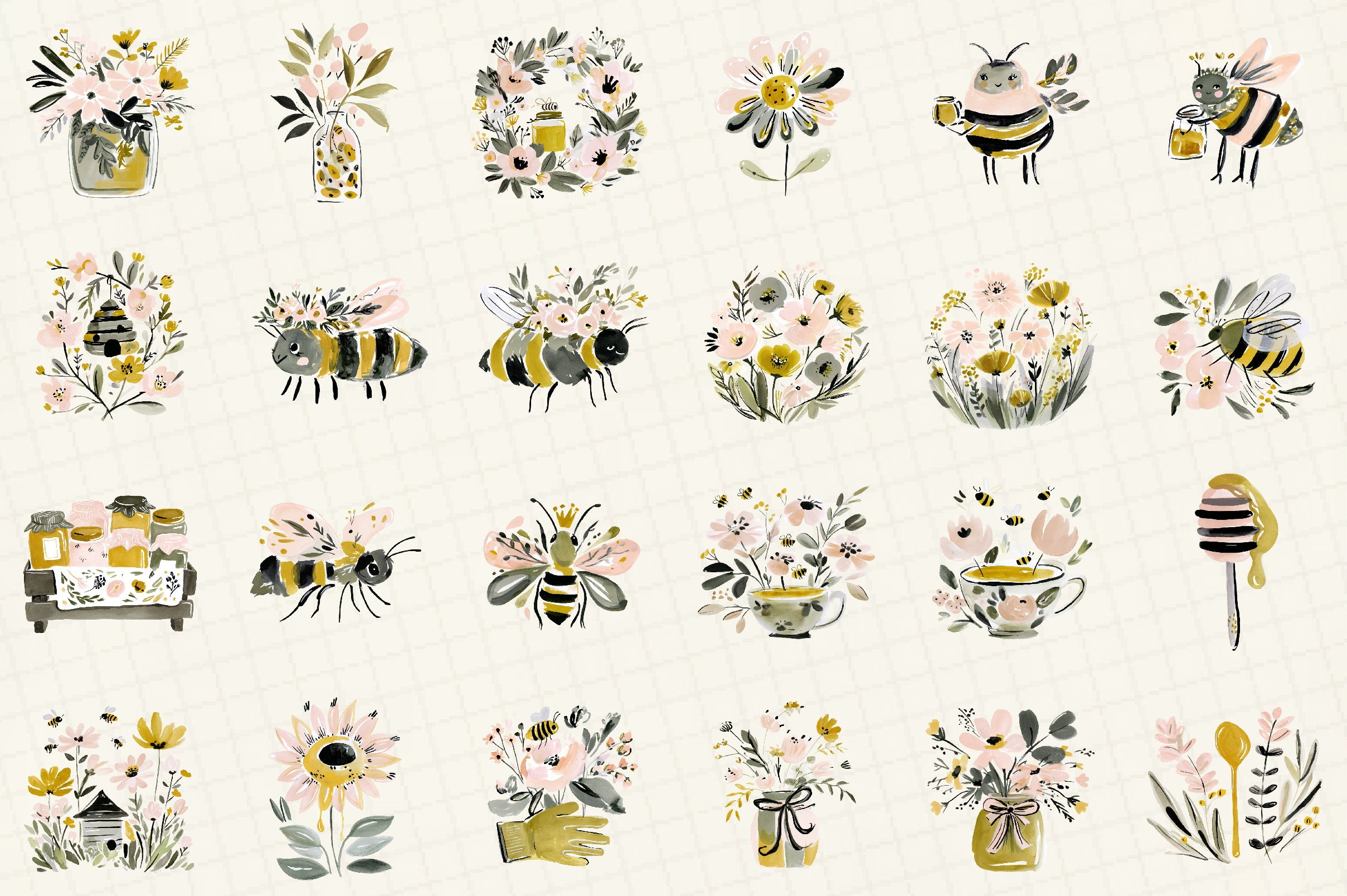 Charming Honey Bee Garden Clipart Bundle