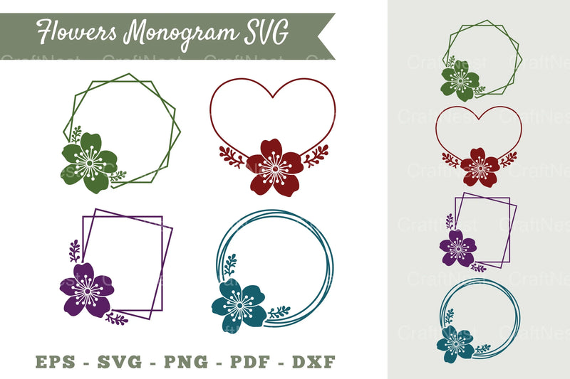 Cherry Blossom Flower Monogram Clipart Bundle - CraftNest - Digital Crafting and Art