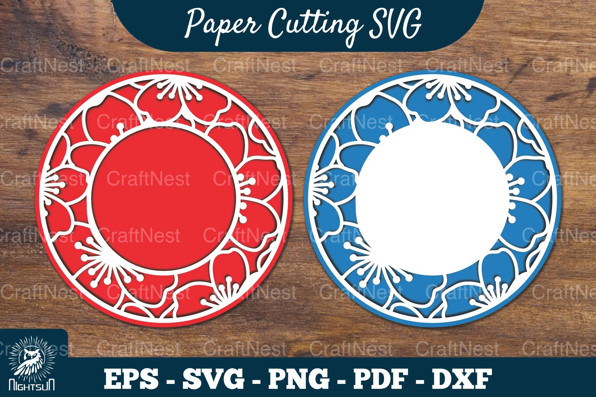 Cherry Blossom Flowers Papercut Circle Clipart Bundle - CraftNest - Digital Crafting and Art