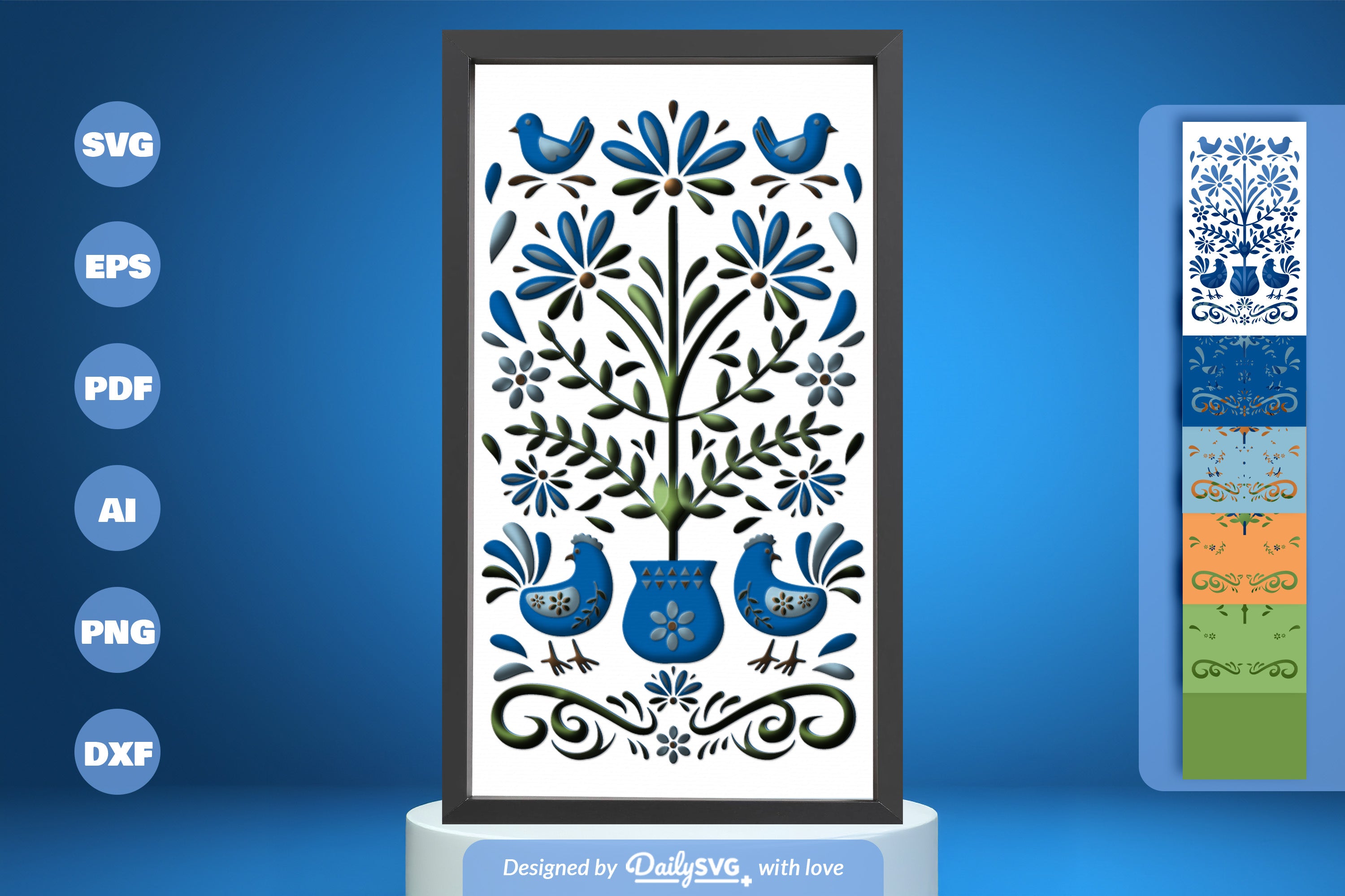 Chicken Floral Folk Art Papercut SVG Bundle