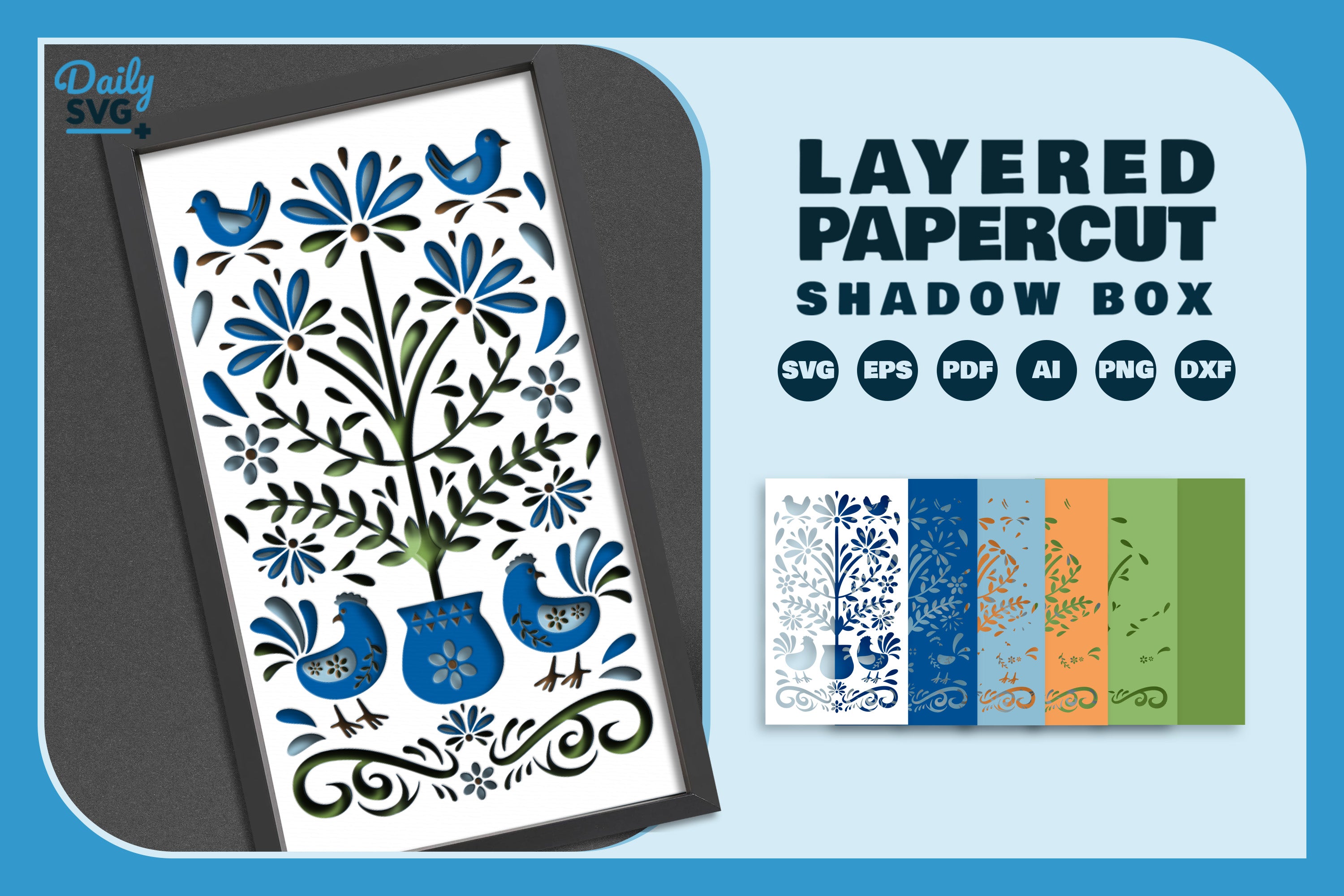 Chicken Floral Folk Art Papercut SVG Bundle