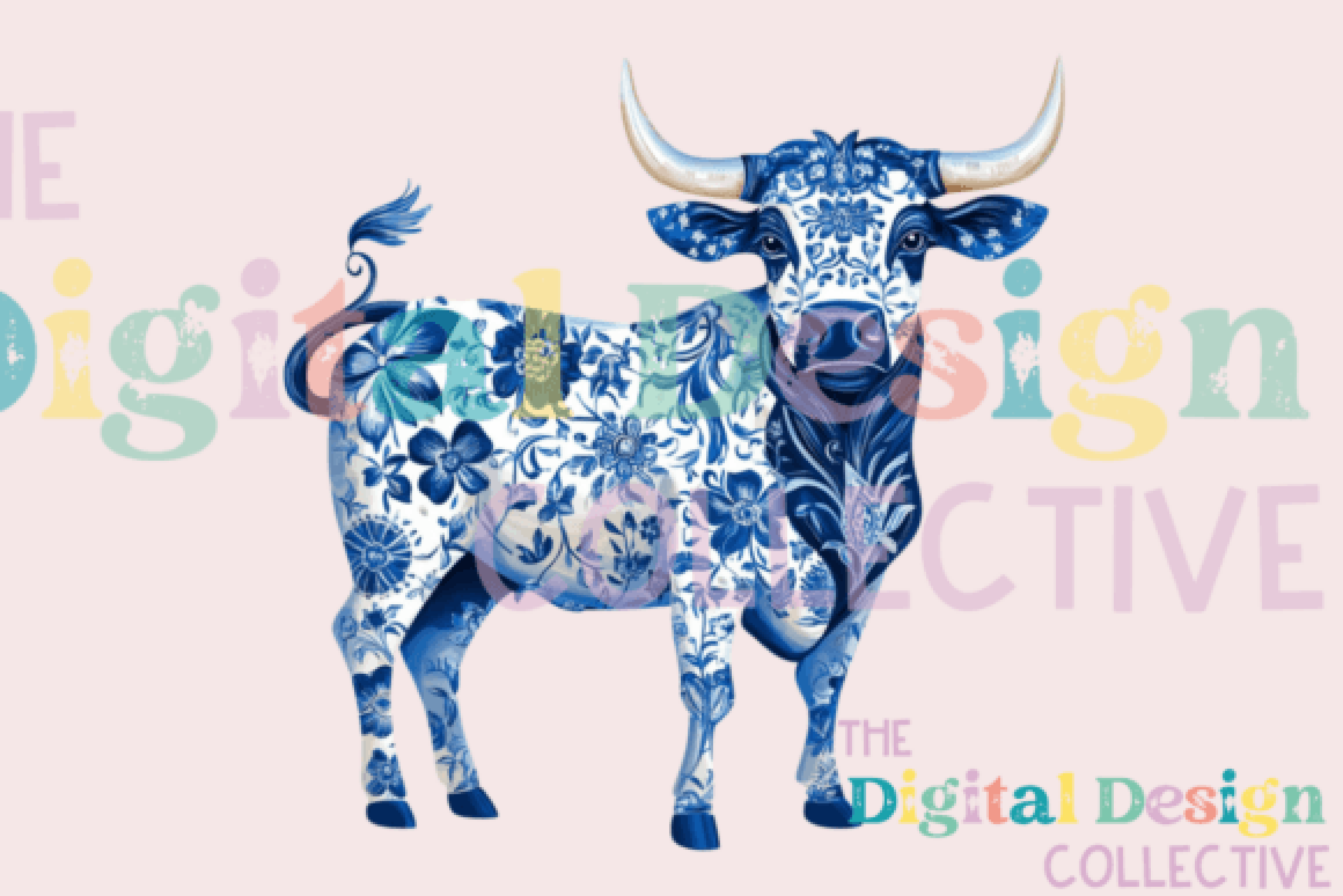 Chinoiserie Western Cow Clipart Bundle