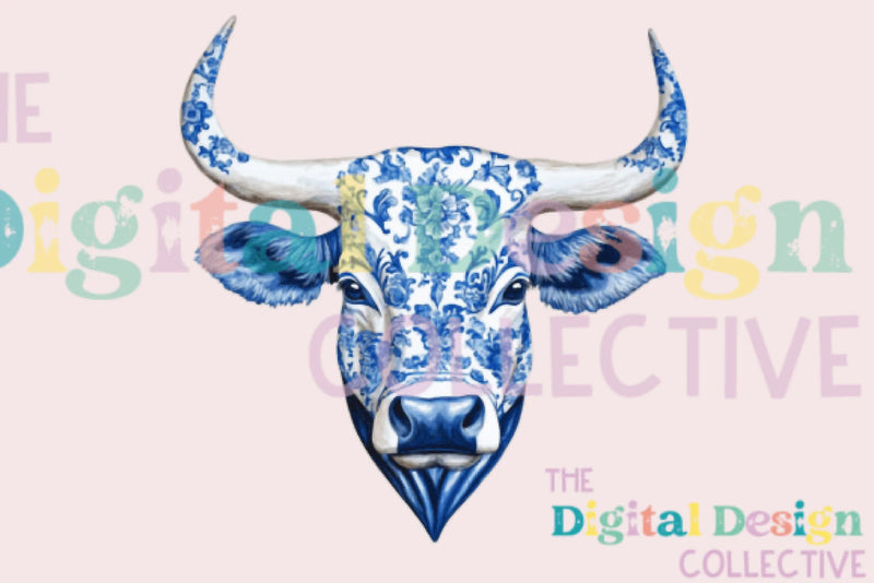 Chinoiserie Western Cow Clipart Bundle - CraftNest - Digital Crafting and Art