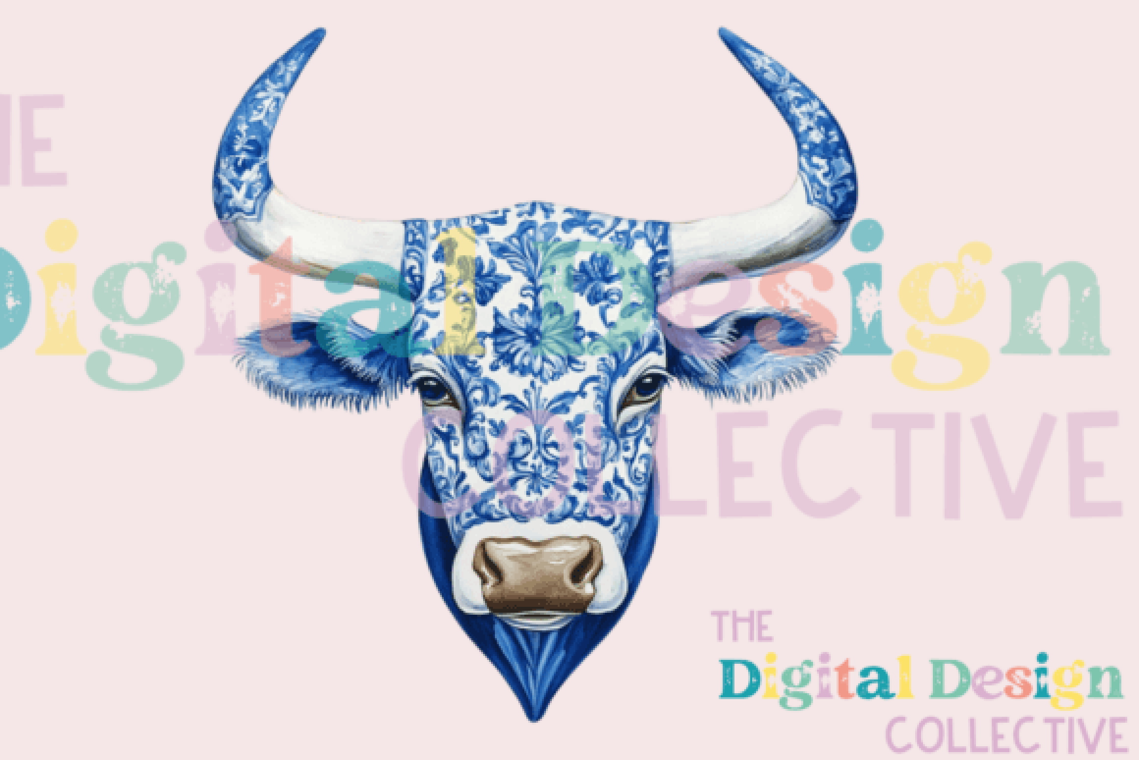 Chinoiserie Western Cow Clipart Bundle