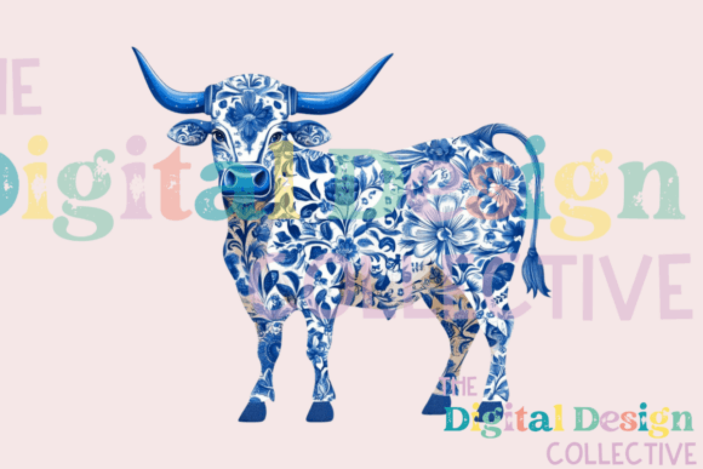 Chinoiserie Western Cow Clipart Bundle