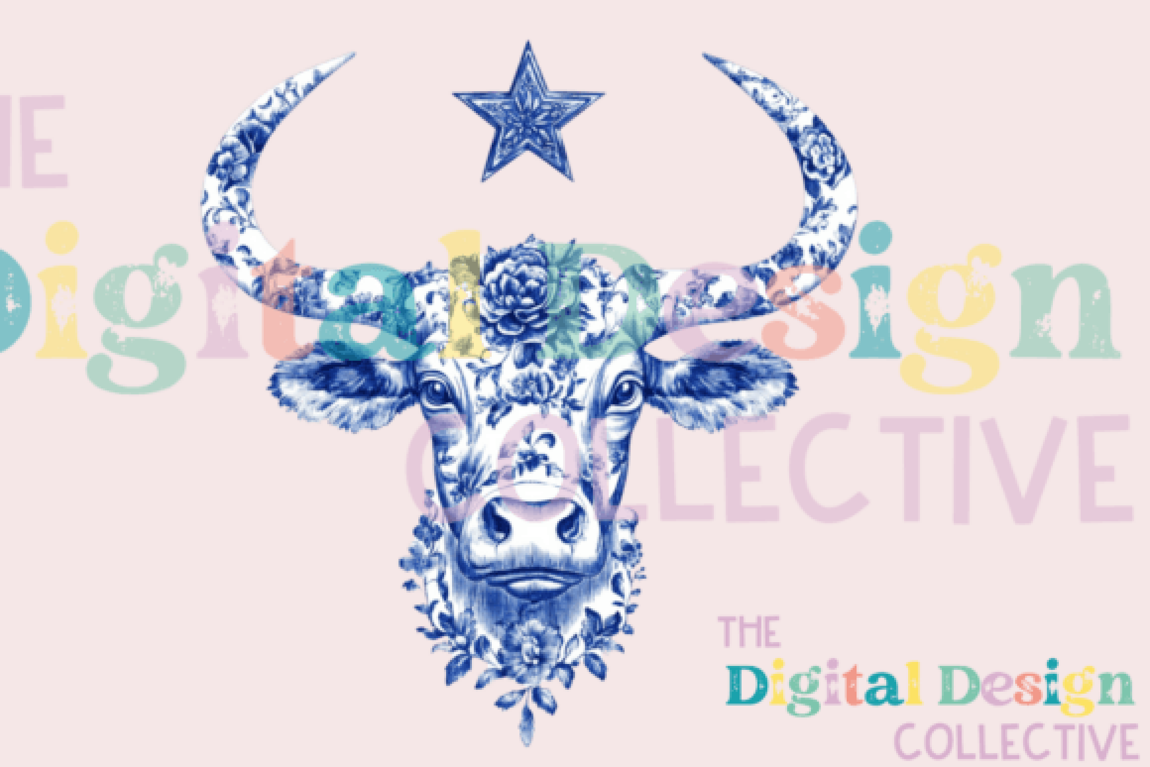 Chinoiserie Western Cow Clipart Bundle