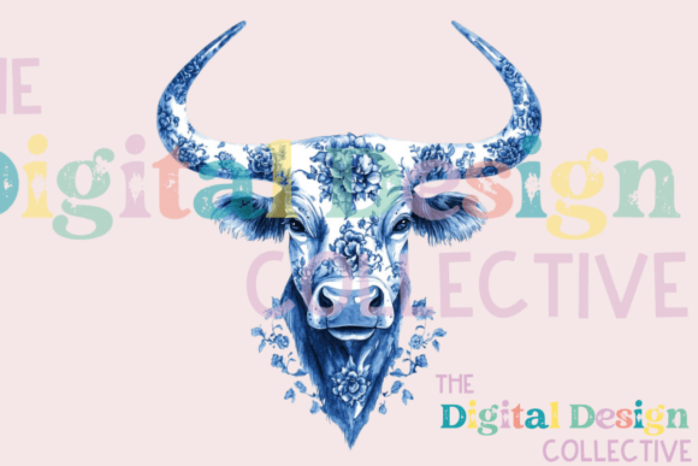 Chinoiserie Western Cow Clipart Bundle