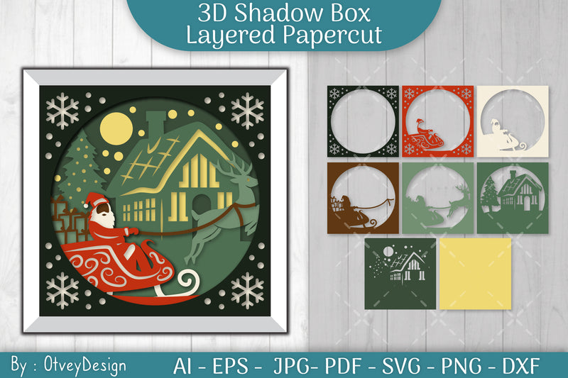 Christmas 3D Shadow Box Layered Papercut SVG Bundle 17 - CraftNest - Digital Crafting and Art