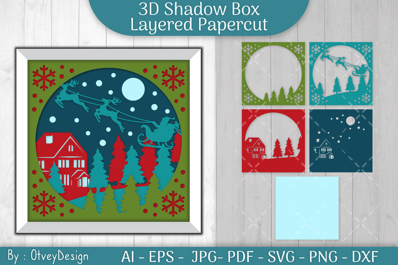 Christmas 3D Shadow Box Layered Papercut SVG Bundle 18 - CraftNest - Digital Crafting and Art