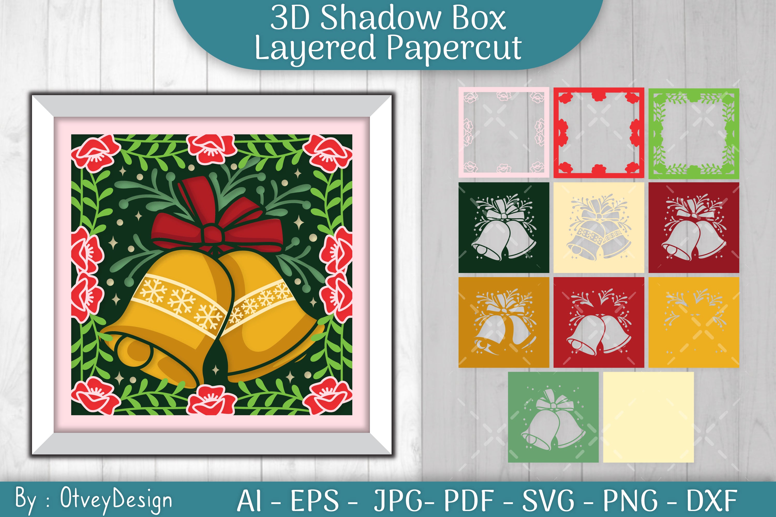 Christmas Bells 3D Shadow Box SVG Bundle - CraftNest - Digital Crafting and Art