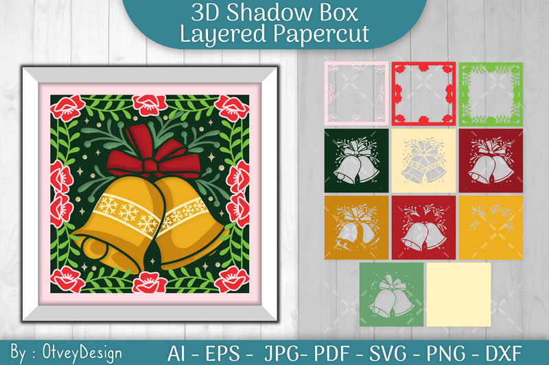 Christmas Bells 3D Shadow Box SVG Bundle - CraftNest - Digital Crafting and Art