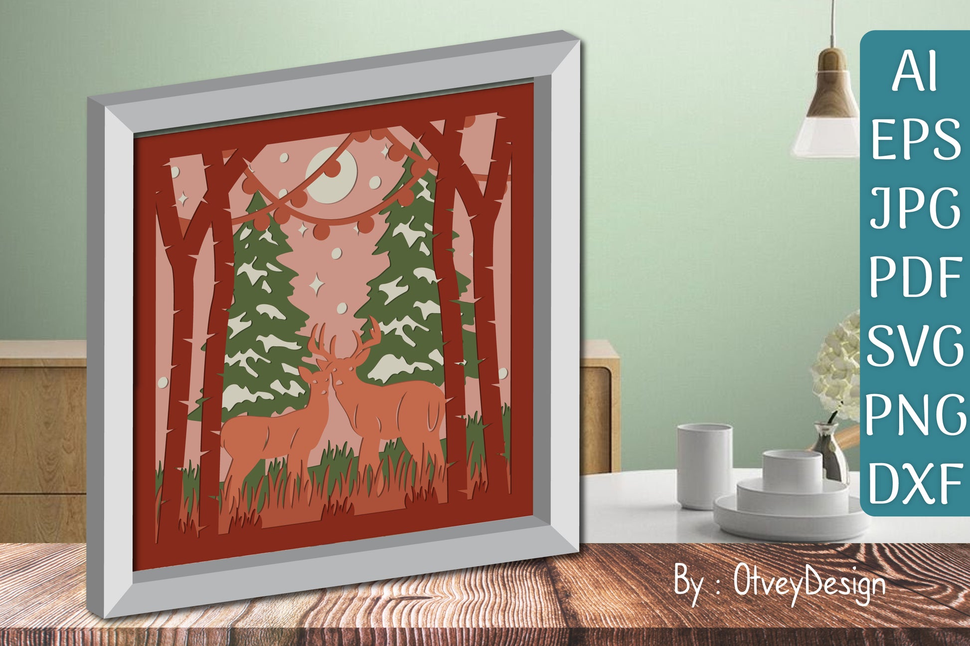 Christmas Deer Couple 3D Shadow Box SVG Bundle - CraftNest - Digital Crafting and Art
