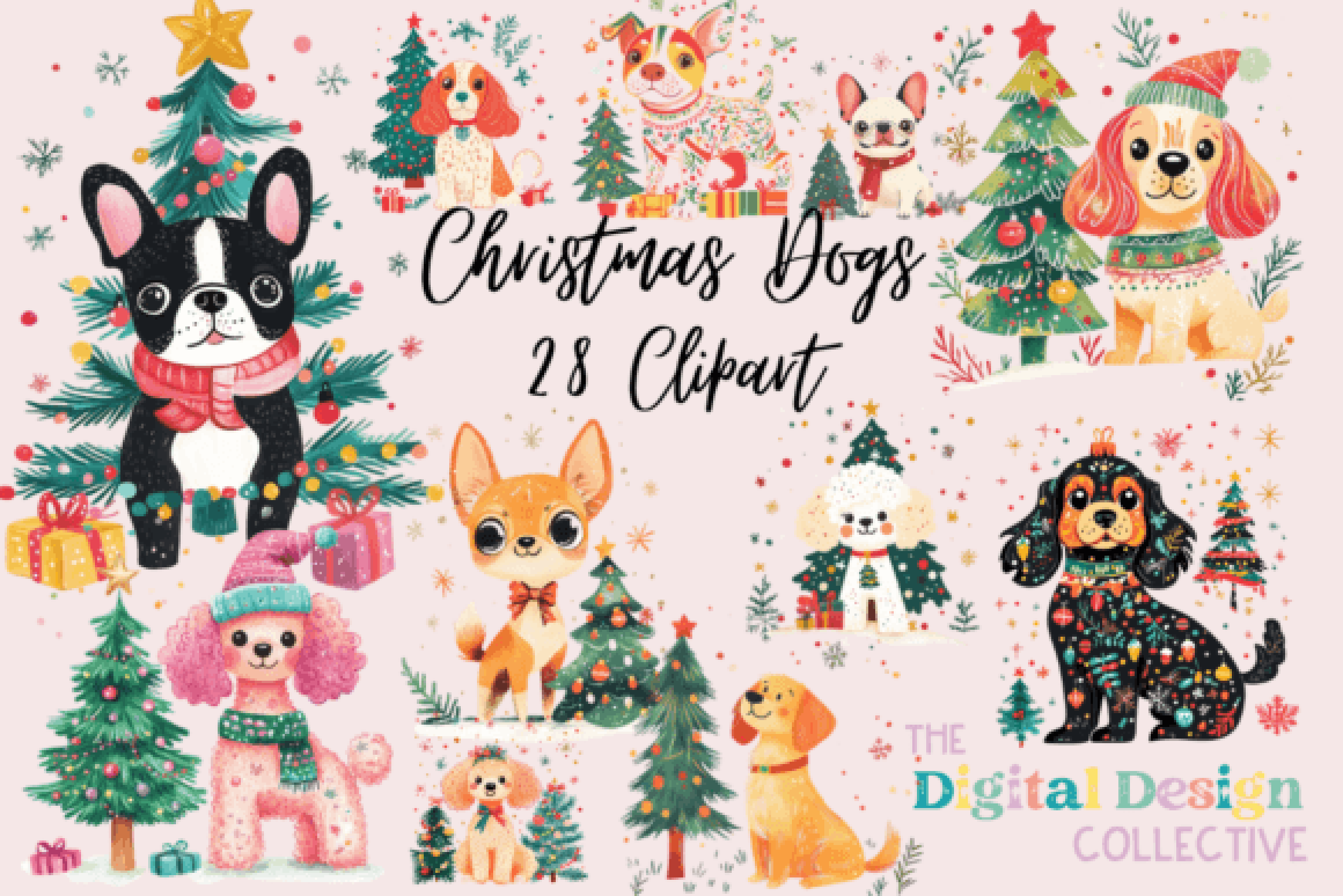 Christmas Dogs Clipart Bundle