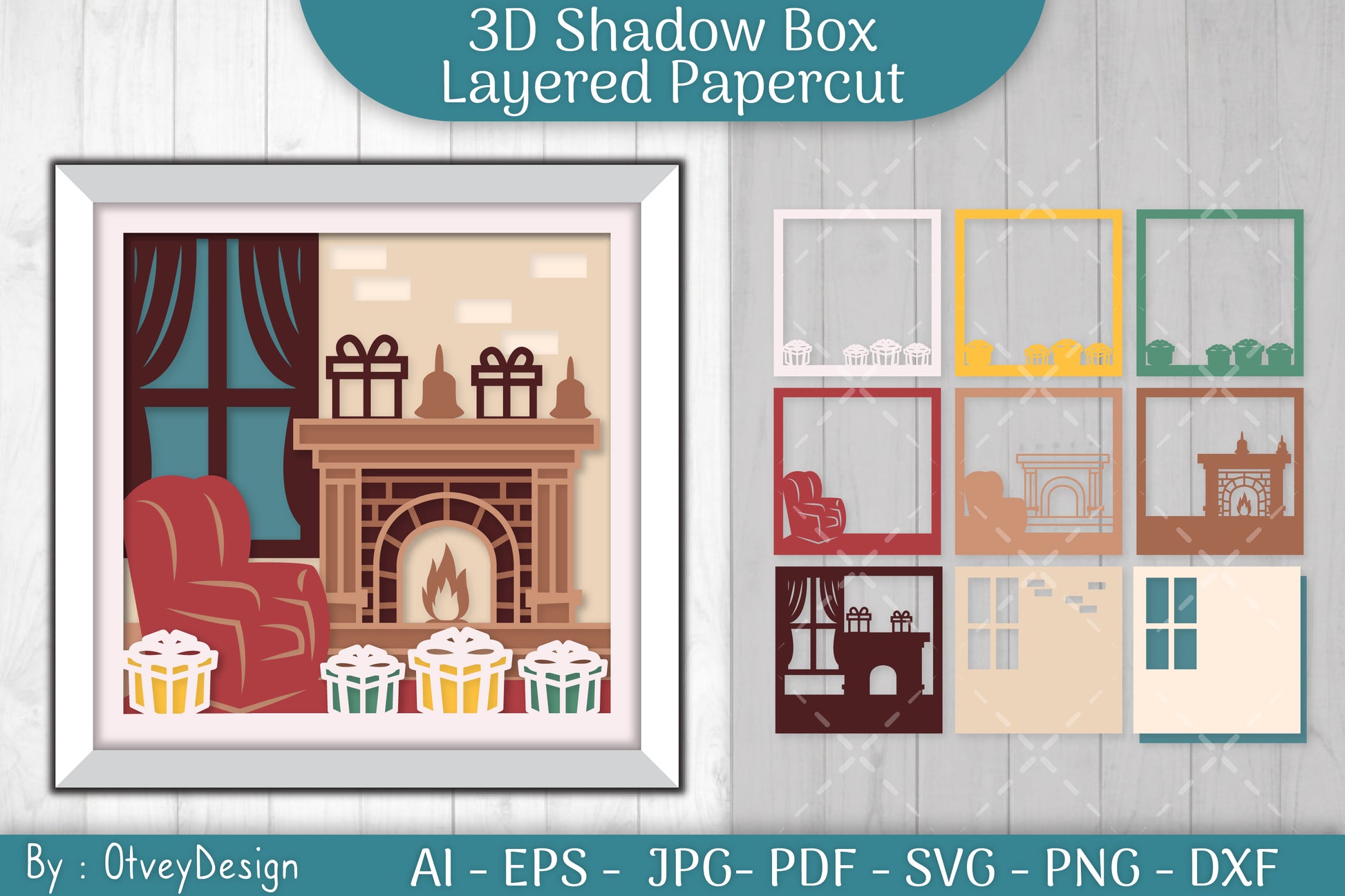 Christmas Fireplace 3D Shadow Box SVG Bundle 1 - CraftNest - Digital Crafting and Art