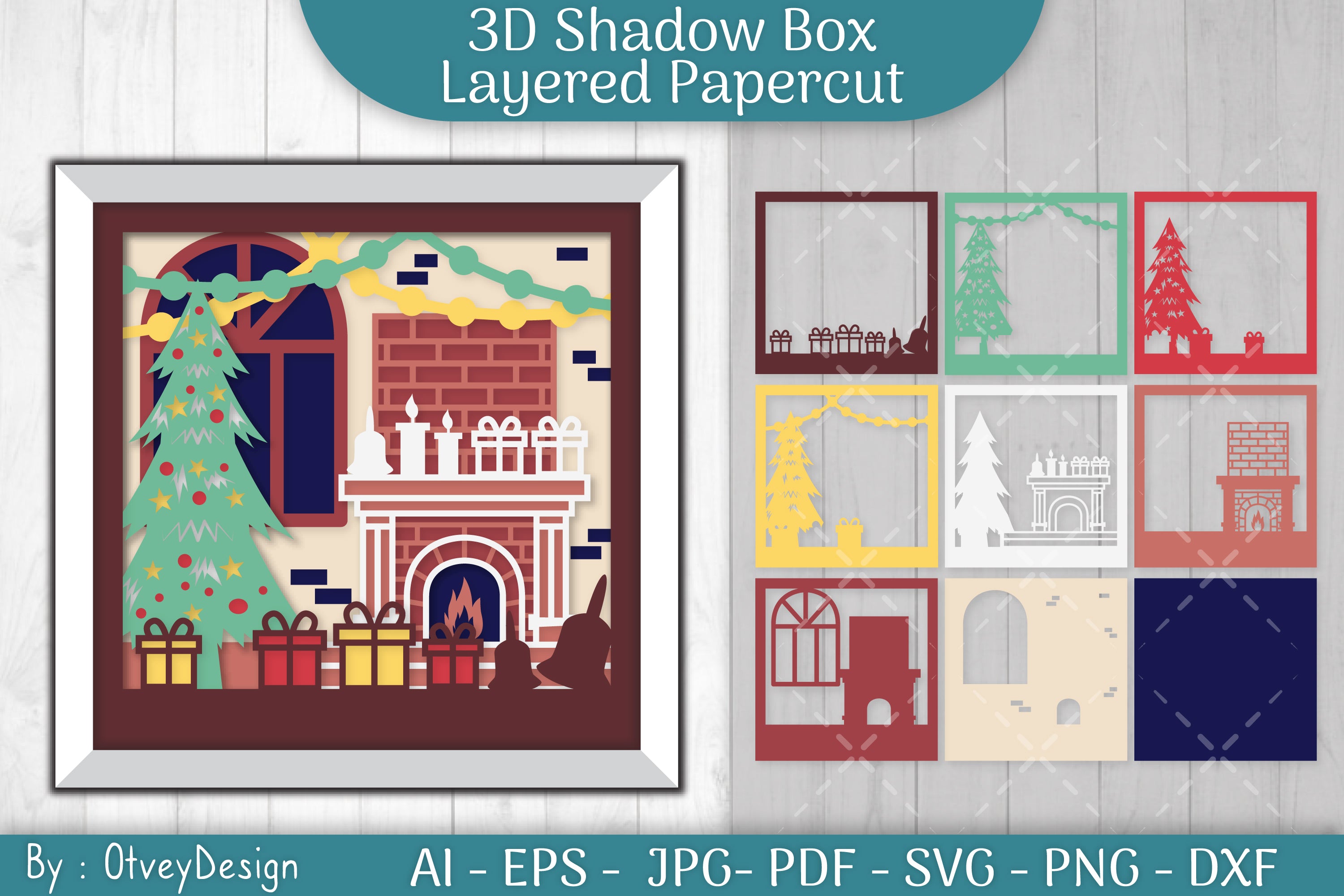Christmas Fireplace 3D Shadow Box SVG Bundle 2 - CraftNest - Digital Crafting and Art