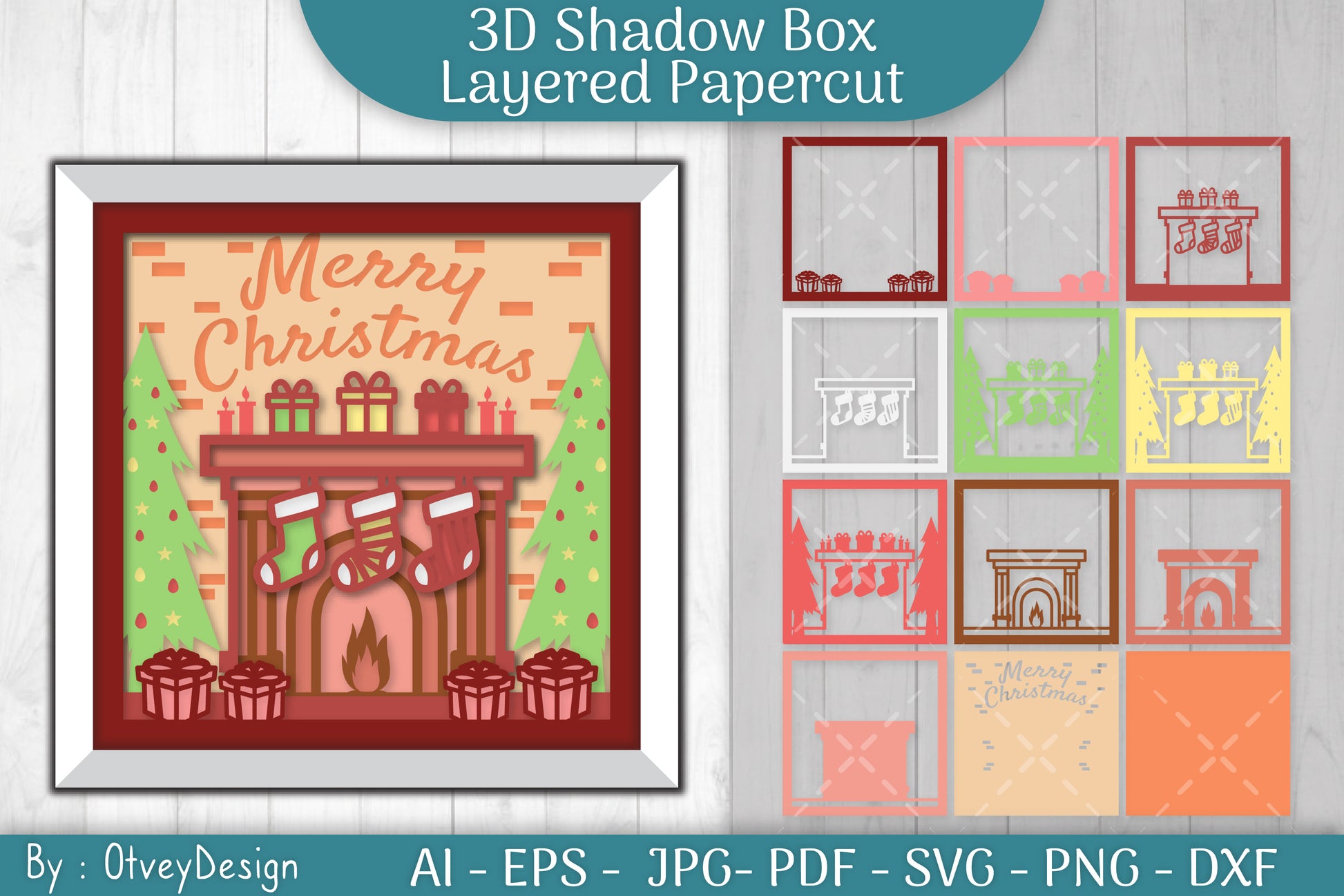 Christmas Fireplace 3D Shadow Box SVG Bundle - CraftNest - Digital Crafting and Art