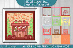 Christmas Fireplace 3D Shadow Box SVG Bundle - CraftNest - Digital Crafting and Art